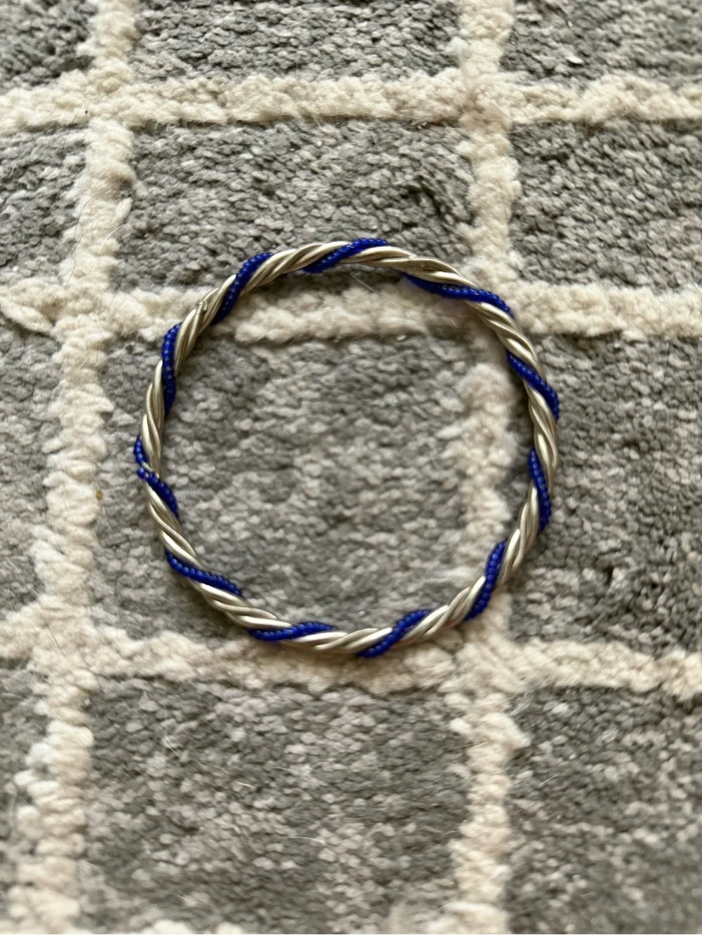 Vintage Twisted Silver and Royal Blue Rope Bangle